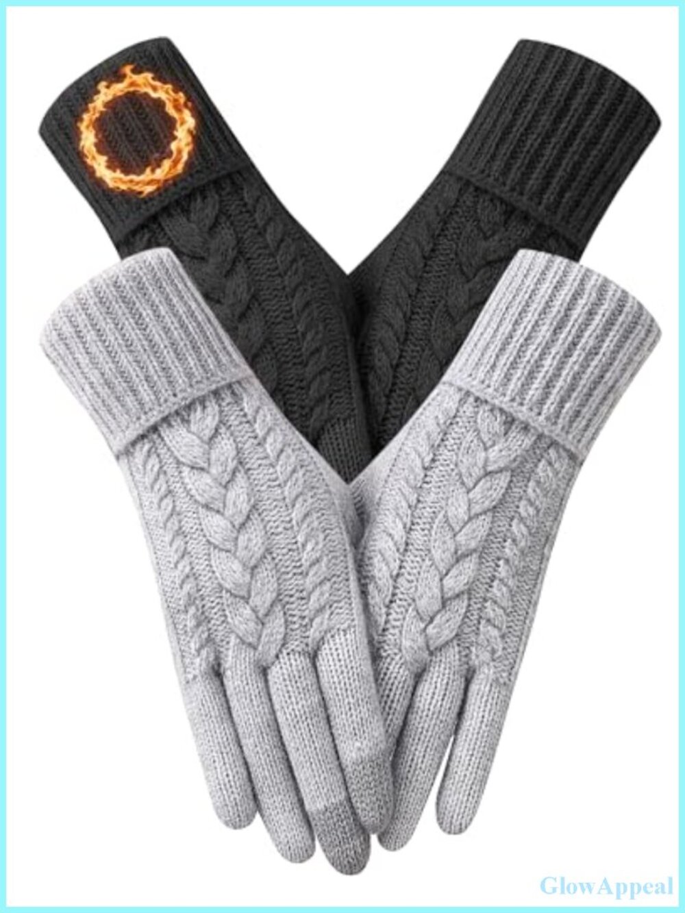 2 Pairs Thermal Fleece Lined Knit Gloves Touch Screen Winter